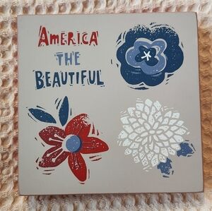 Patriotic America the Beautiful Wooden Sign Red White Blue
